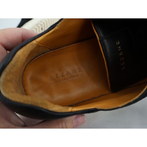 Sezane Jack Trainers Sneakers Womens Size EU 39 US 8 Black Leather Modern Shoes - Picture 9 of 14